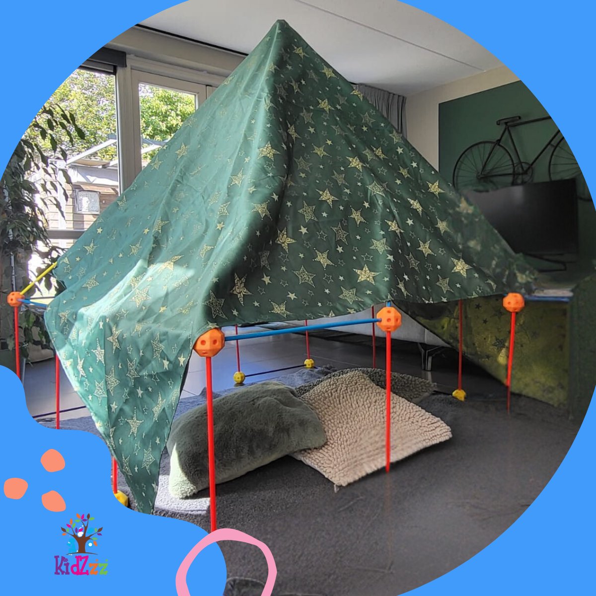 KidZzz® Gigafort XXL Uitbreidingsset - Bouw nóg grotere forten- Uitbreiding - Upgrade - Set met Extra lange Stokken - Extra grote Draagtas - Bouwspeelgoed - Hut bouwen - Speeltent - STEM speelgoed - Constructiespeelgoed - Bouwset - 45 onderdelen — afbeelding 23