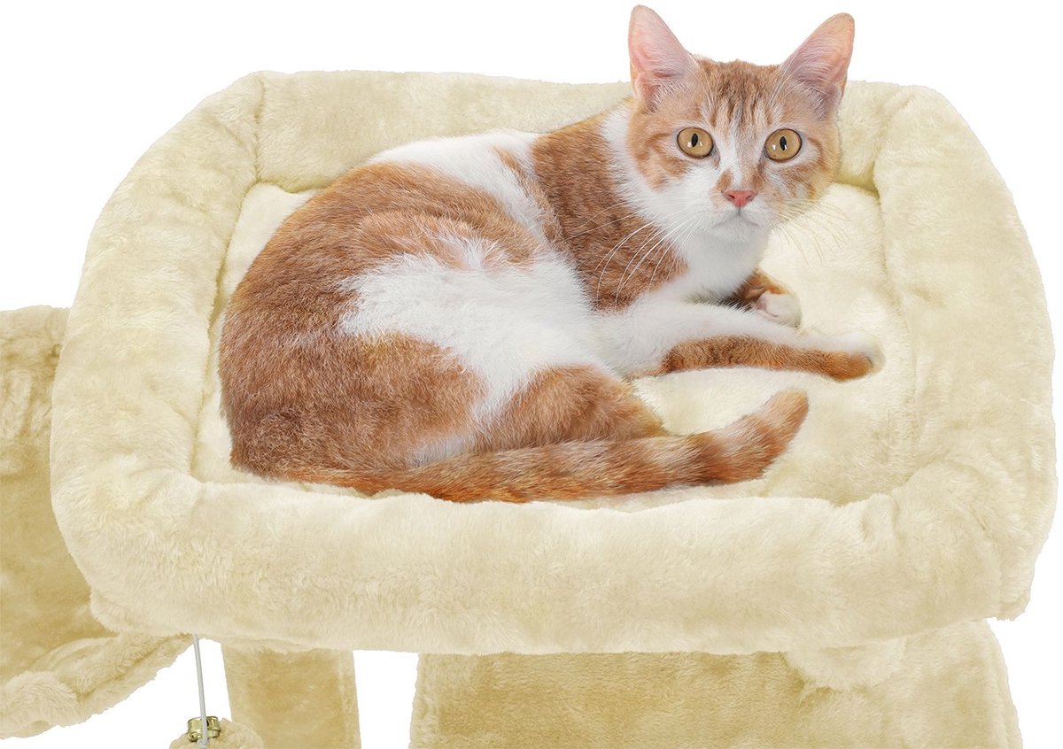Krabpaal Compact 96cm Beige – Met Krabplank, Huisje & Relaxmand thumbnail 4