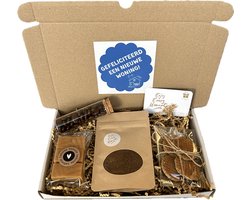 Nieuwe woning koffie brievenbus cadeau - fudge - chocolade mokkaboontjes - stroopwafels