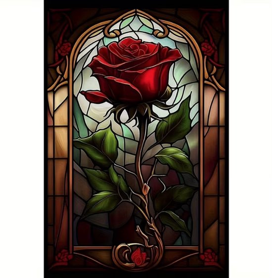 Diamond Painting Volwassenen - Diamond Painting Kinderen - Diamond Painting Pakket Volledig - Rode Roos - 30x40cm