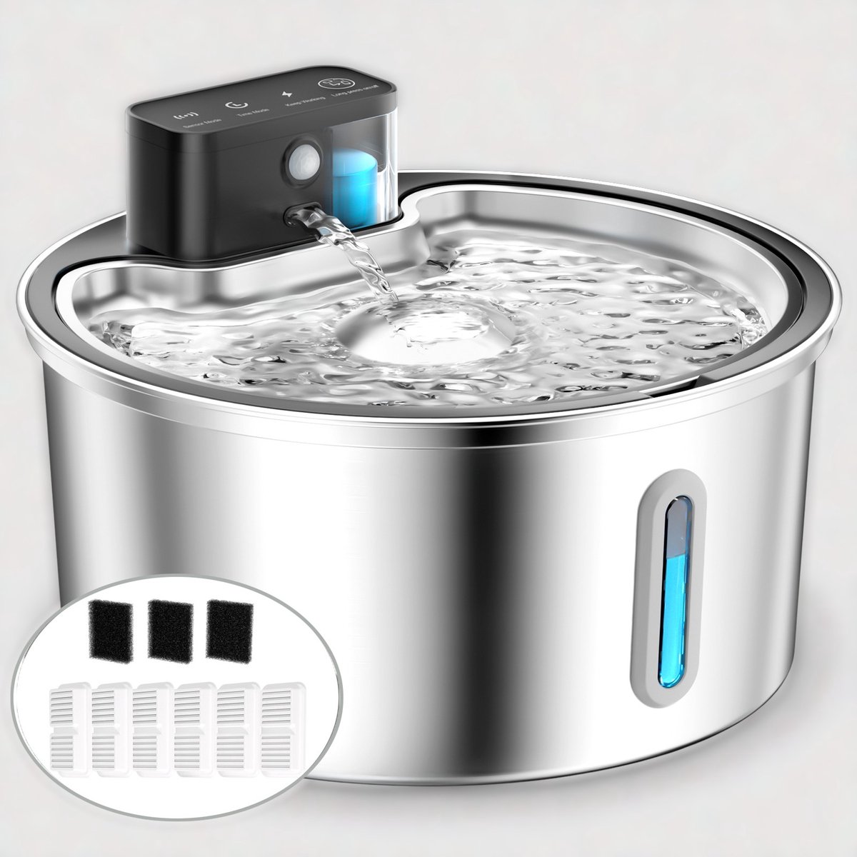 PawPoll Draadloze Drinkfontein - RVS - 3.2L - Waterfontein voor Katten en Honden - Met Sensor - Kattenfontein - Incl. 6 Filters en cleaning - Waterdispenser - Fluisterstil