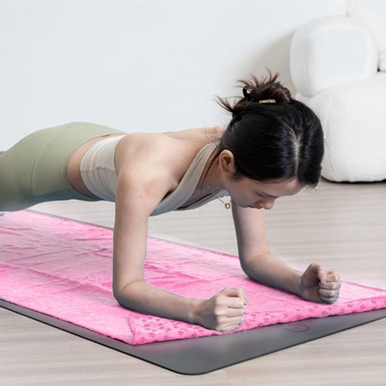 Yogahanddoek - Yogahanddoek - Yogahanddoek - Vochtregulerend en antislip - Yogahanddoek - Sneldrogende yogamatstof - Ademende yogamat met opbergtas van mesh - Geschikt voor hot yoga, pilates en fitness - Roze van Avento — afbeelding 4