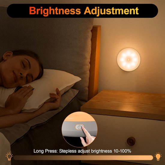 Draadloze LED Lamp met Bewegingssensor, Set van 6 Magnetisch, Dimbaar Trapverlichting, 8 LEDs USB Oplaadbare Kastverlichting voor Gang, Slaapkamer, Keuken, Kinderkamer, Energieklasse A van Tanou. — afbeelding 4