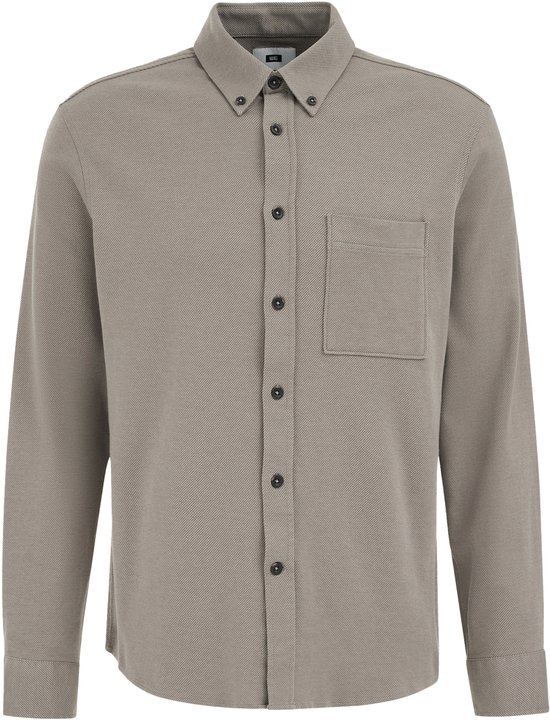 Grijze gebreide regular fit overhemd met button-down kraag en borstzakje.