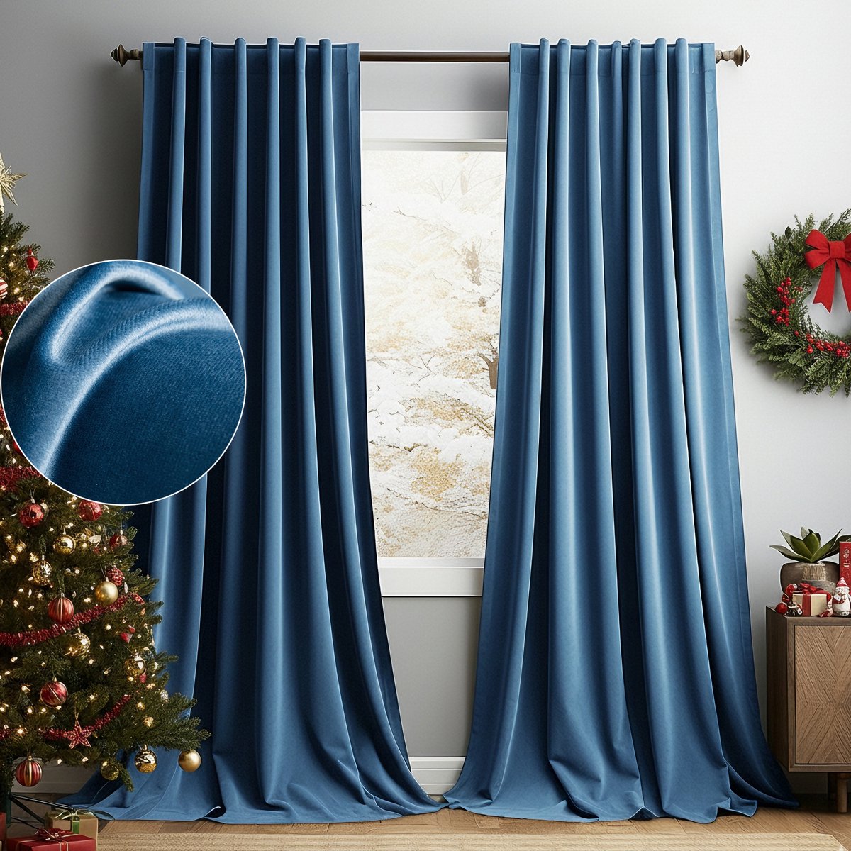 MUPOO Set van 2 Verduisterend Gordijnen - Koude Bescherming - Isolerende - Hoge kwaliteit Fluweel - voor Kerst - Winter - Feest - Slaapkamer