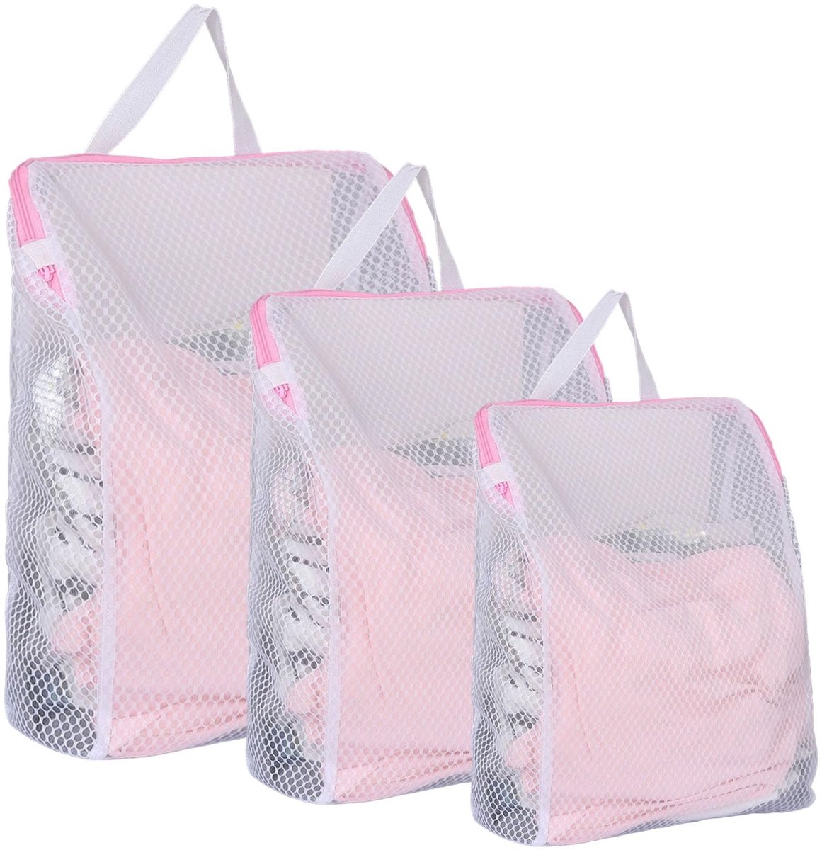 Unyqoos® Set van drie kleurrijke waszakken met handgrepen voor delicate kledingstukken