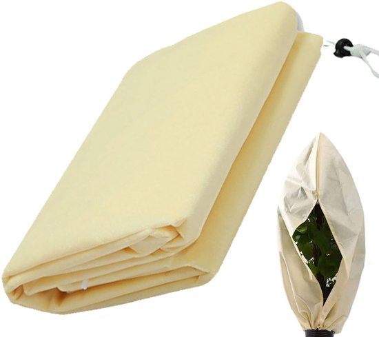 Housse de plante - Tissu non-tissé contre le gel - 120 x 80 cm - Housse de plante - Housse d'hiver - Durable - Fermeture éclair - Perméable aux UV - Housse de protection hiver arbre/plant - Beige
