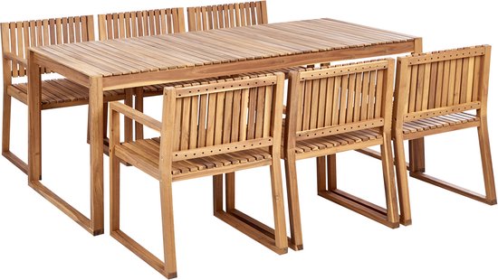 SASSARI II - Salon de jardin pour 6 personnes - Bois clair - Bois d'acacia certifié