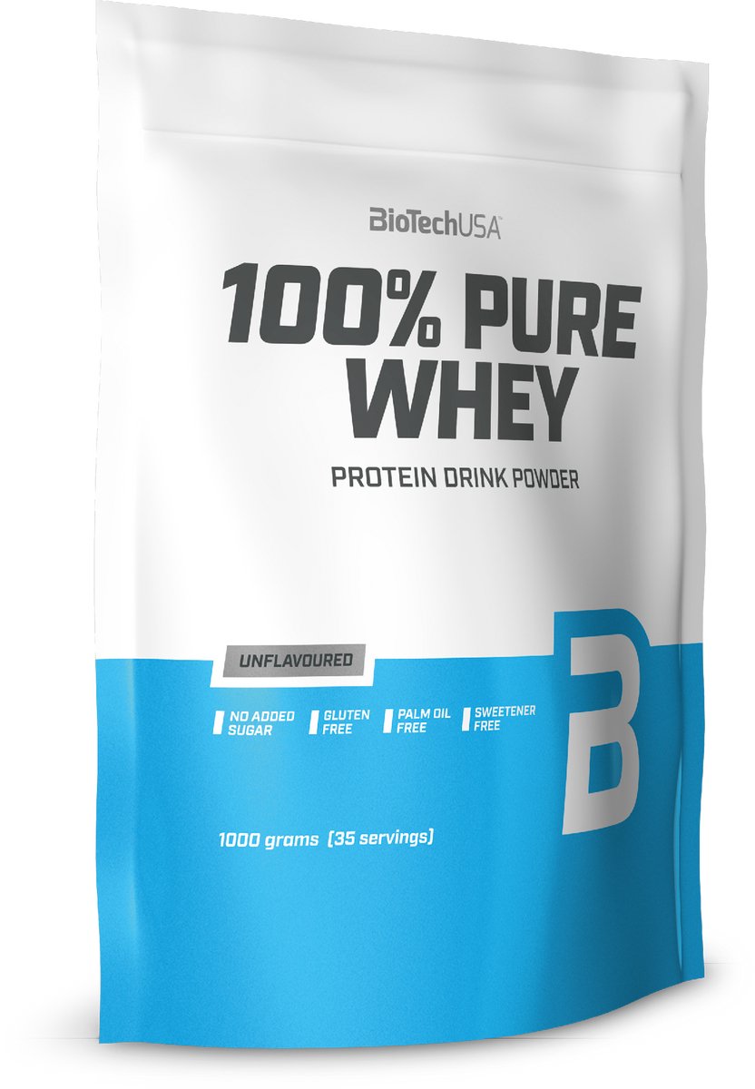 BioTechUSA 100% Pure Whey | Eiwitpoeder met BCAA en Glutamine | Glutenvrij, Palmolievrij | 21g Eiwit per portie, 1 kg, Niet-gearomatiseerd