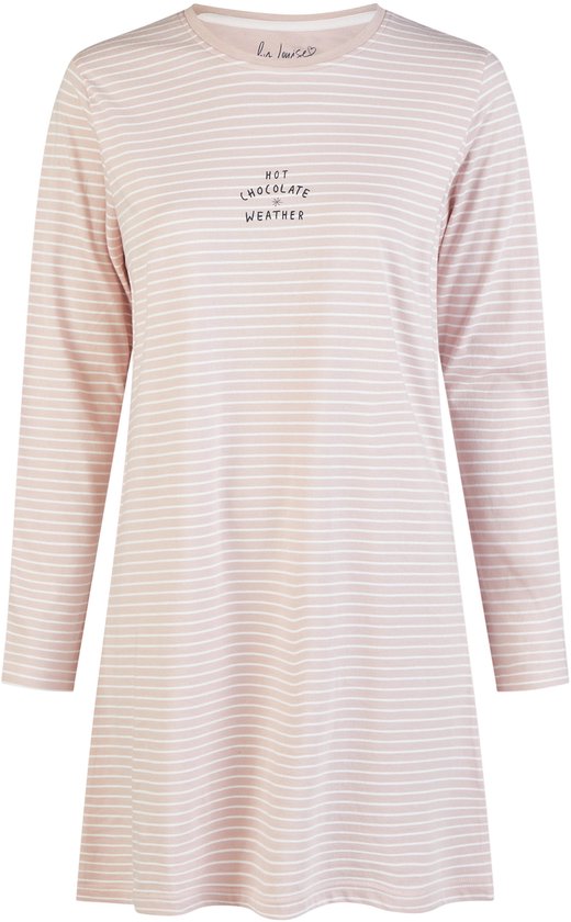 By Louise Dames Nachthemd Lange Mouw Katoen Roze/Wit Gestreept - Maat XL