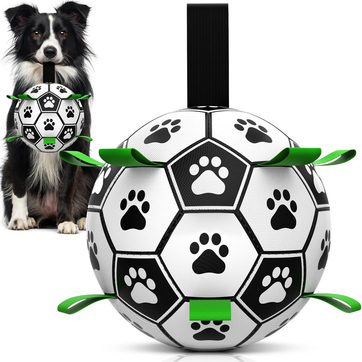 Kraftverdia Voetbal Hondenspeelgoed -Interactief Hondenspeelgoed Met Stevig Nylon Touw - Duurzaam PU en Rubber Materiaal - Geschikt voor Trek- en Zoekspellen - Perfect voor Middelgrote tot Grote Honden - Binnen en Buiten Gebruik
