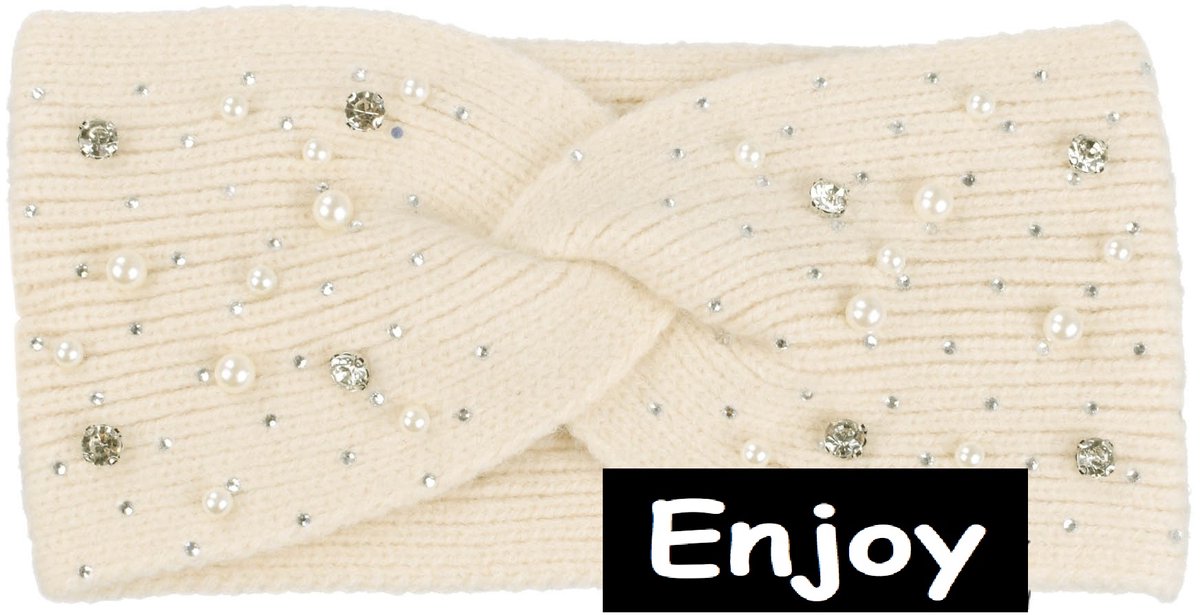 haarband- beige -met strass en parels -gebreid- eyecatcher-nieuw