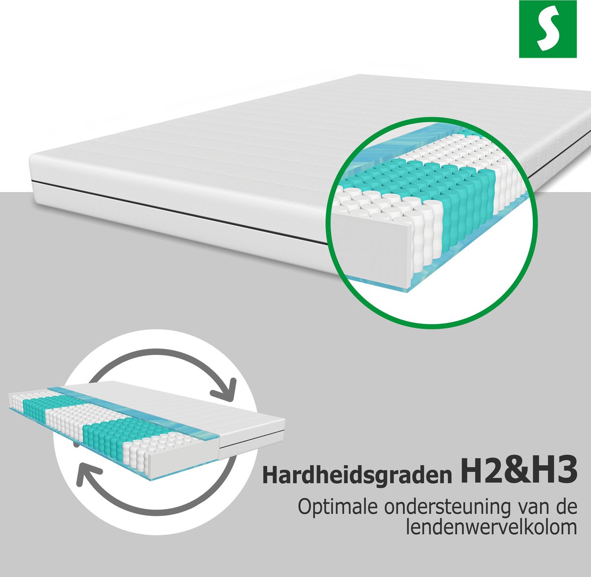 Ergonomisch Matras 140 x 190 cm - Hoogte 21cm - Pocketvering matras met 7 zones - Koudschuim matras geveerd