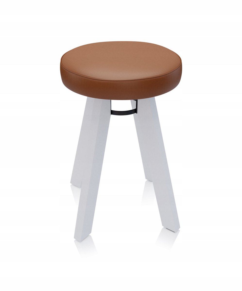 Houten Tabouret Wenus - Wit Eco Leer, Massief Beukenhout