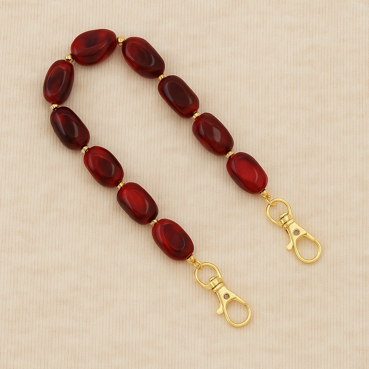 Telefoonkoord - Handstrap - Phone Strap – Rood Marmer – Acryl Kralen – Luxe Gouden Clips - Cadeau voor vrouwen - Valentijn cadeau vrouw