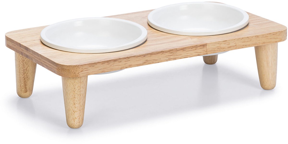 Designed by Lotte Dinerset Djeha - Voerbak kat - Drinkbak kat - Hout - 2 x 250 ml