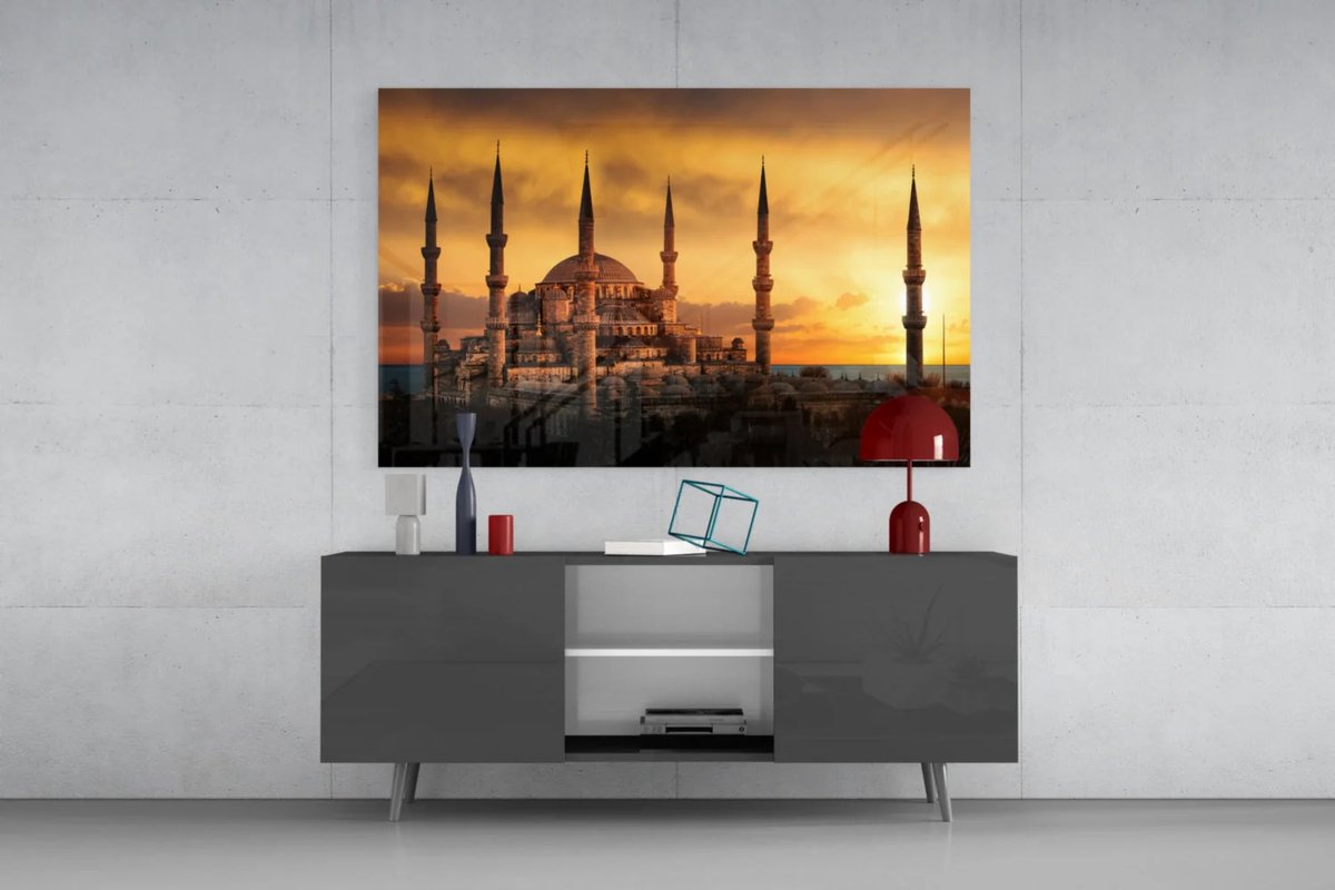 Insigne Art Glasschilderij – Sultan Ahmet Moskee – Zonsondergang – 140x90 cm Bruin