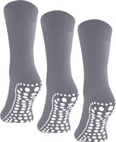 Budino® Huissokken Anti Slip Set - 3 paar - Dikke Antislip Sokken - Gripsokken - Dikke Yoga Pilates Sokken - maat 43-46 - Grijs