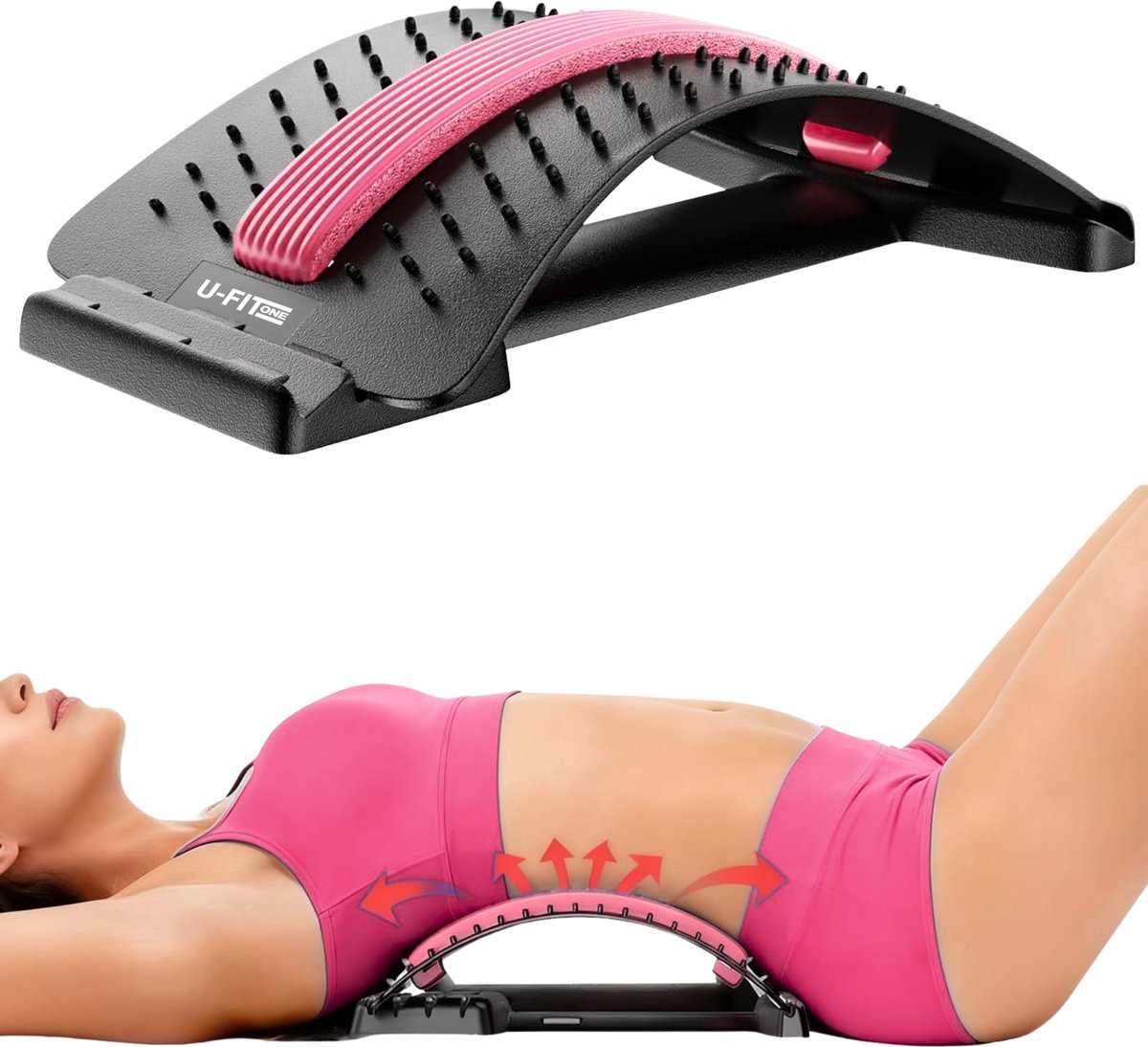 U Fit One Verstelbare Backstretcher - Massageapparaat voor Rugklachten - Rugstrekker - Postuur Correctie - Roze