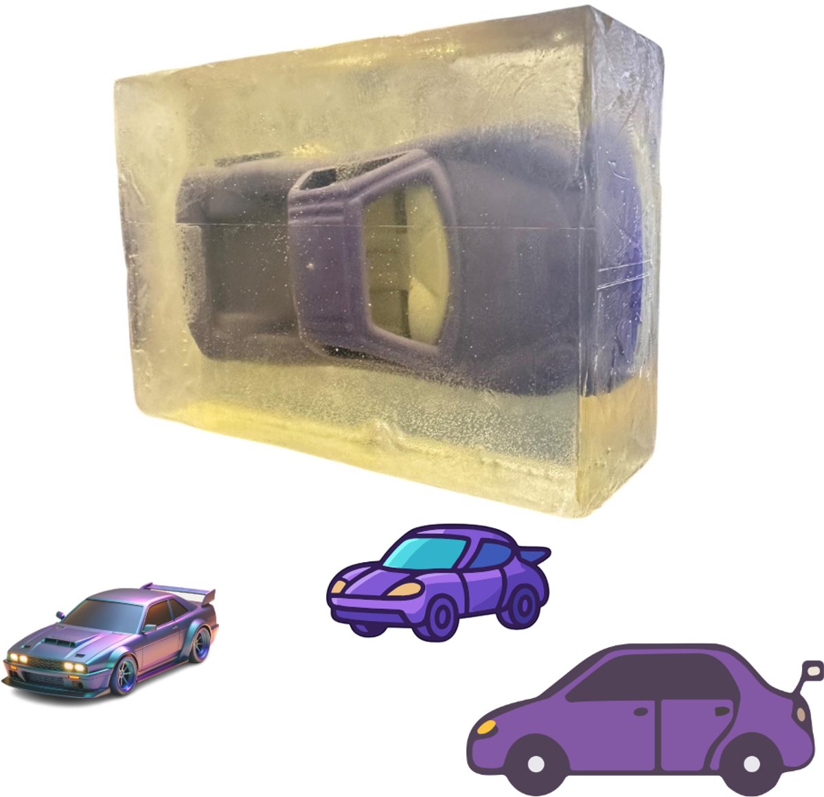 De Vitamineshop - Zeep - Natuurlijke Kinderzeep Blok - Speelgoed Zeep – 100% Natuurlijke & Handgemaakte Zeep - Zeep met speelgoed - voor Jongens en Meisjes - Handzeep - Douchezeep - Paarse Auto - Cadeau - 120 gr