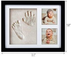 Babyhand- en voetafdrukset - sneldrogende klei babyvoetafdrukset, pasgeboren aandenken, kinderkamer fotolijst voor jongens, meisjes, gepersonaliseerde cadeaus voor douche en register (Zwart)