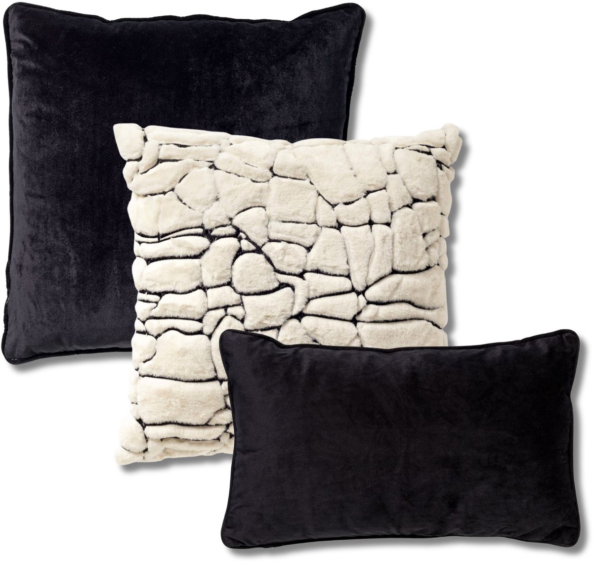 Dutch Decor KUSSENSET - 3-delig - Rodin - 45x45 cm, 30x50 cm - inclusief binnenkussens - zwart, beige - Met Ritssluiting – Decoratie set sierussens - Comfortabele kussentjes voor op de Bank
