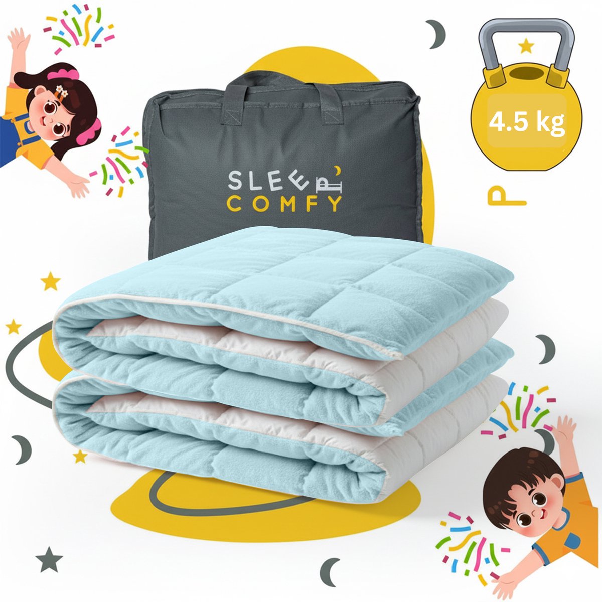 Sleep Comfy Katoen Verzwaringsdeken voor Kinderen – 4,5 kg – 100x150 cm – Rustgevende Druk – Zacht & Veilig – 100% Katoen - Comfortabel voor Alle Seizoenen – Blauw
