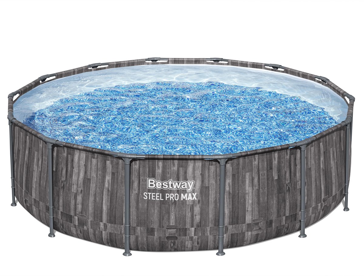 Bestway - Steel Pro MAX - Opzetzwembad inclusief filterpomp en accessoires- 427x107 cm - Houtprint - Rond