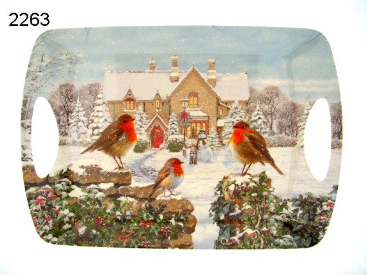 Lesser & Pavey Dienblad roodborstjes kerst - melamine - 48 x 29,5 cm