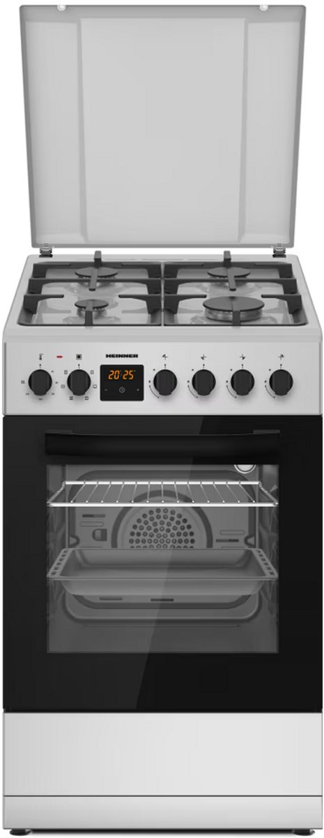 Heinner HFSC-S65MIXFD-SL Gasfornuis – 43L – 4 Branders – Elektrische Oven – Elektrische Ontsteking – Digitale Timer – Grill & Ventilatie – Zilver – 5 Jaar Garantie