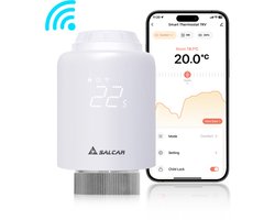 SALCAR Slim WiFi Radiatorthermostaat – Compatibel met Amazon Alexa & Google Assistant – Programmeerbaar – Geen Gateway Nodig – Slimme Verwarmingsthermostaat via Tuya Smart
