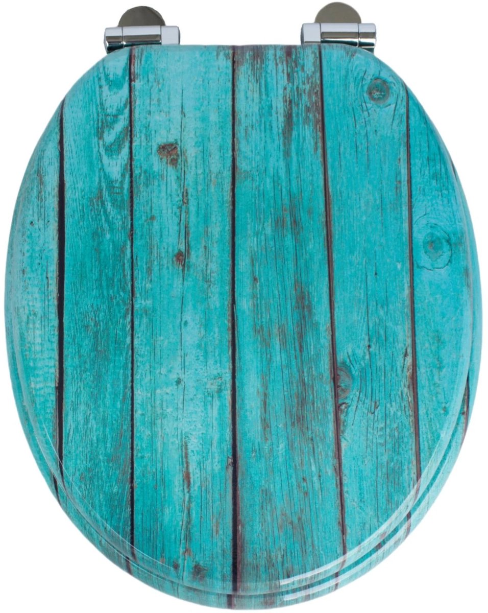 Namajunas - WC-brillen - Wc bril softclose - Toilet bril - Universele vorm WC Bril - MDF hout - Antibacterieel - Turkoois Oudhouten - Met Deksel - RVS Bevestiging - Easy Clean - Snelle montage en demontage - Inclusief Bevestigingsmateriaal
