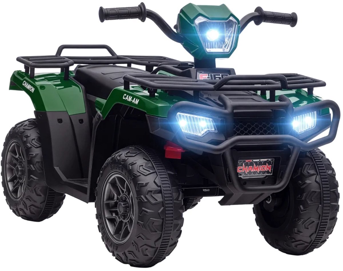 Elektrische Kinderquad - Voertuig met 4 Wielen - 12V - tot 4 km/u - Kinderen 3-6 jaar - USB-aansluiting, LED-koplampen & Muziek - Kindervoertuig - Accuvoertuigen - Zwart+Groen
