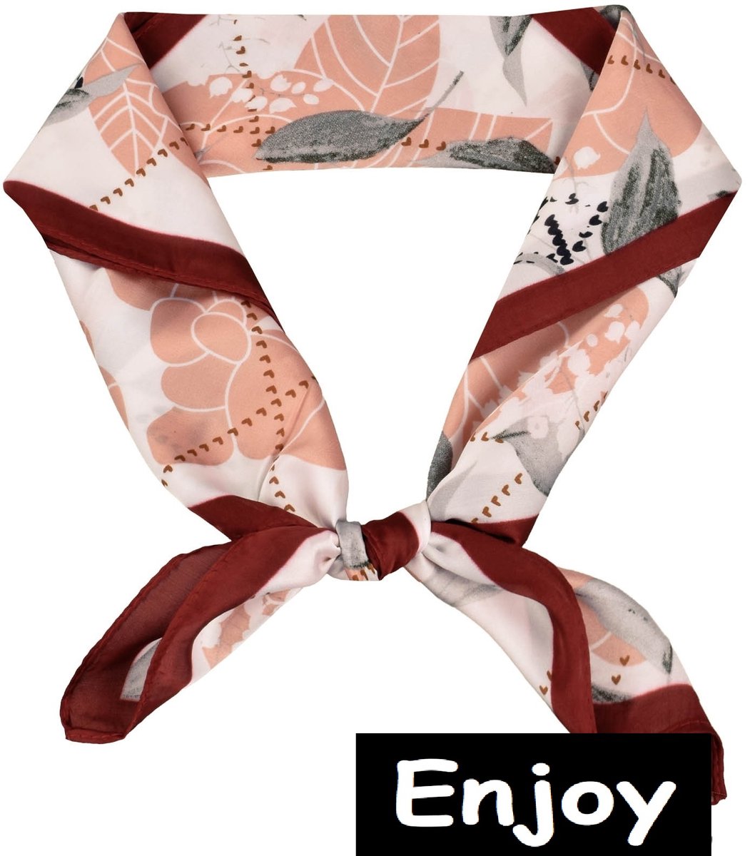 sjaal -bordeaux met roze- vierkant 70 bij 70cm hals sjaaltje -trendy-nieuw- Bandana