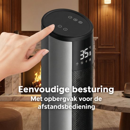 HeatSense® Elektrische Kachel en Ventilator - 2-in-1 Heater - 2000W Ventilatorkachel - Verstelbare Temperatuur - Electrische Keramische Kachel met Stoffilter - Winter en Zomer - Platina Grijs