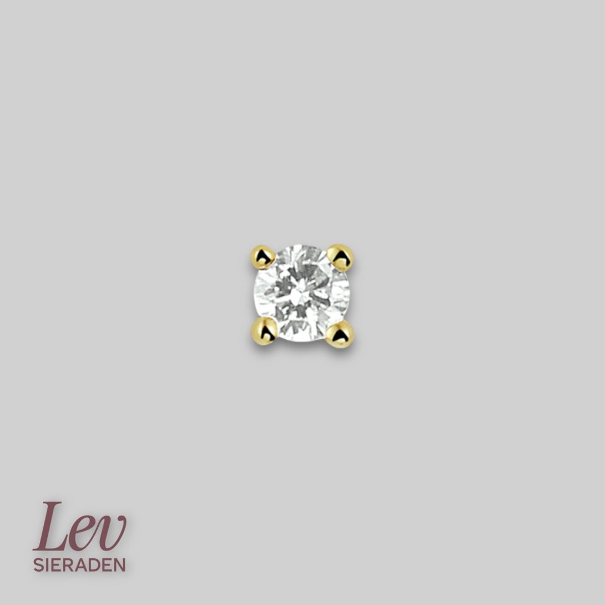 14 karaat geelgouden oorknop Rond met diamant 0.05ct - per stuk - Dames oorknop - Lev Sieraden
