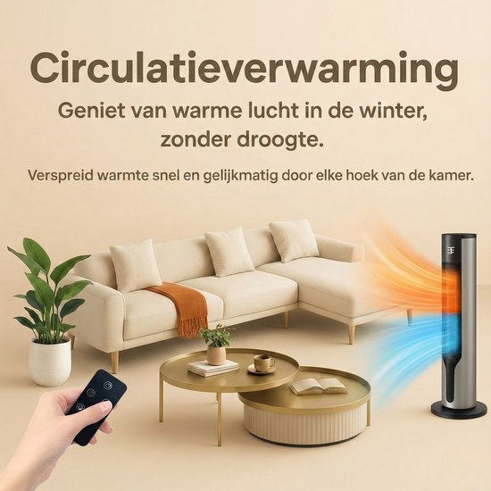 HeatSense® Elektrische Kachel en Ventilator - 2-in-1 Heater - 2000W Ventilatorkachel - Verstelbare Temperatuur - Electrische Keramische Kachel met Stoffilter - Winter en Zomer - Platina Grijs