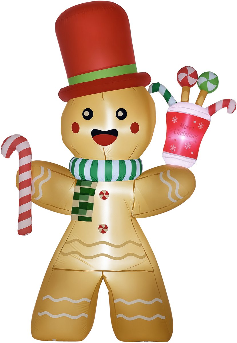 HOMCOM Inflatable Gingerbread Man Polyester 170L x 75B x 235H cm Oranje