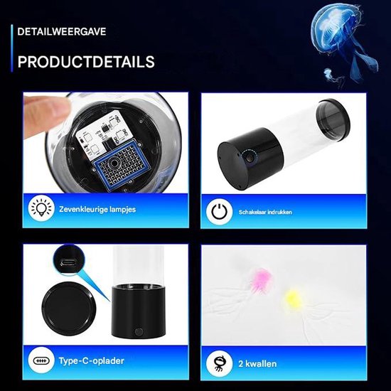 Kwallenlamp - 2 gesimuleerde kwallen - Nachtlampje - Kwallenlavalamp - 7 kleuren - Lavalamp - Aquariumnachtlampje - LED - Zwart van Ornamenti — afbeelding 2