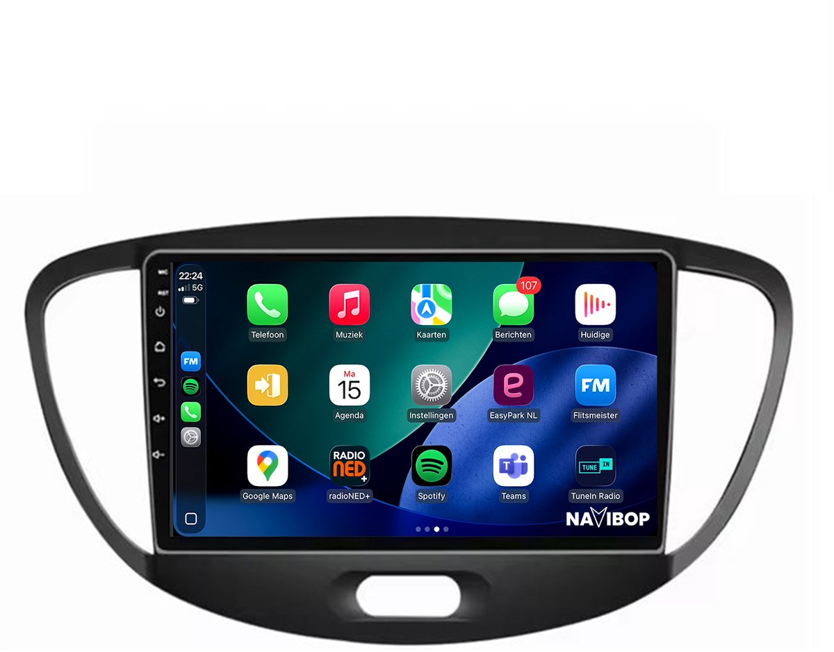 Geschikt voor Hyundai I10 (2007 t/m 2013) | 9 inch Android 15.0 CarPlay autoradio | Draadloos CarPlay & Android Auto | 2GB RAM + 32GB | Externe microfoon & Achteruitrijcamera (AHD) | Bluetooth & WiFi | NAVIBOP NB-1772 | Bouwjaar 2007 t/m 2013