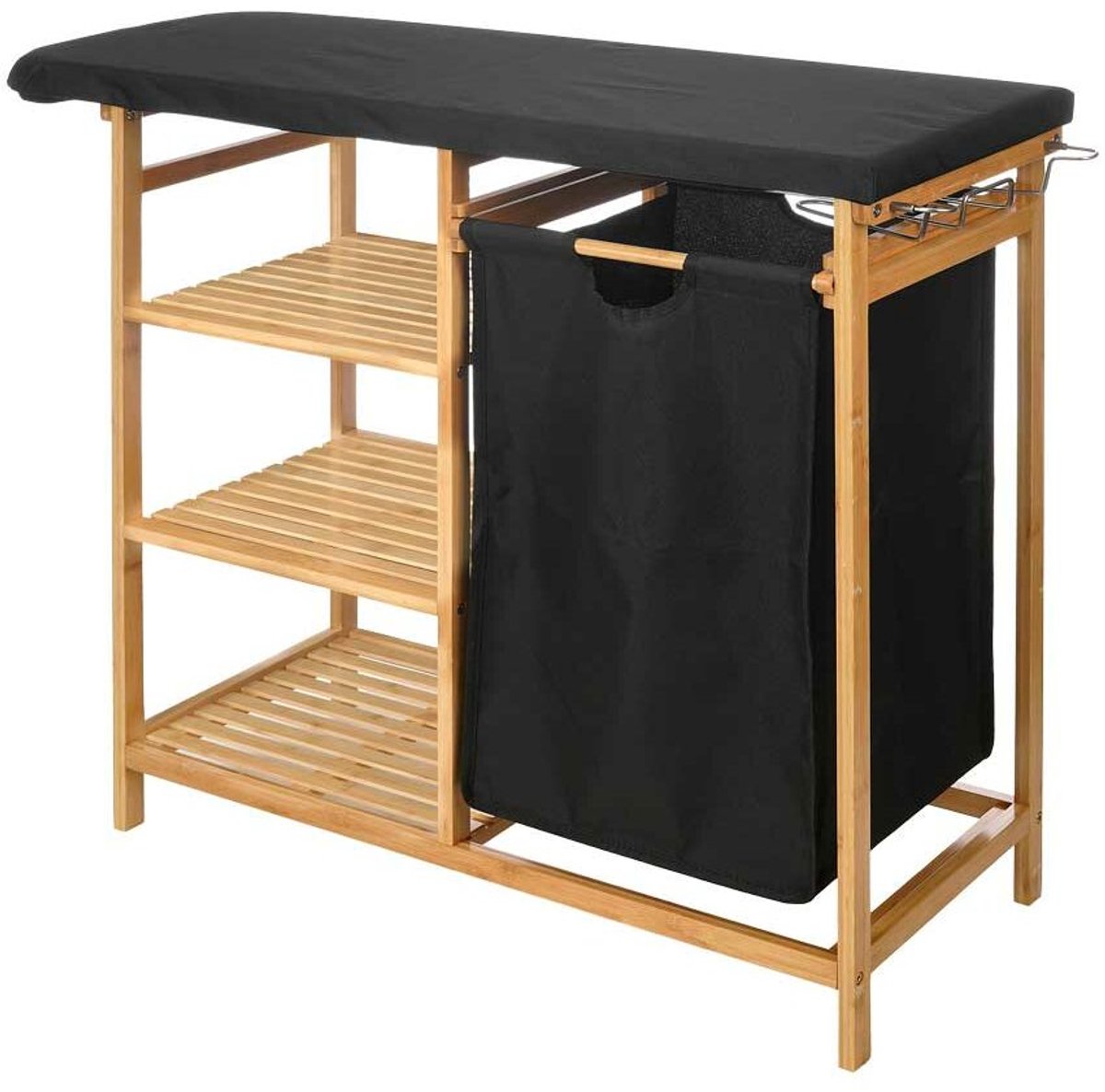 Strijkplank Kipit zwart stof en bamboe 89 x 125 x 34 cm praktische en elegante strijktafel