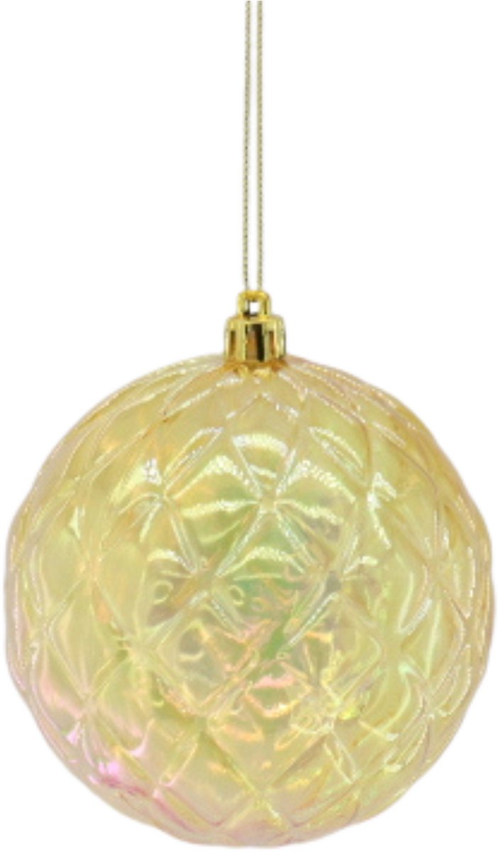 Kersthanger – Kerstbal Kunststof Geel 20×20 cm – Luxe Glanzende Ornament Bal met Ruit-Relief – Lichtgewicht Acryl – Kerstboom Decoratie
