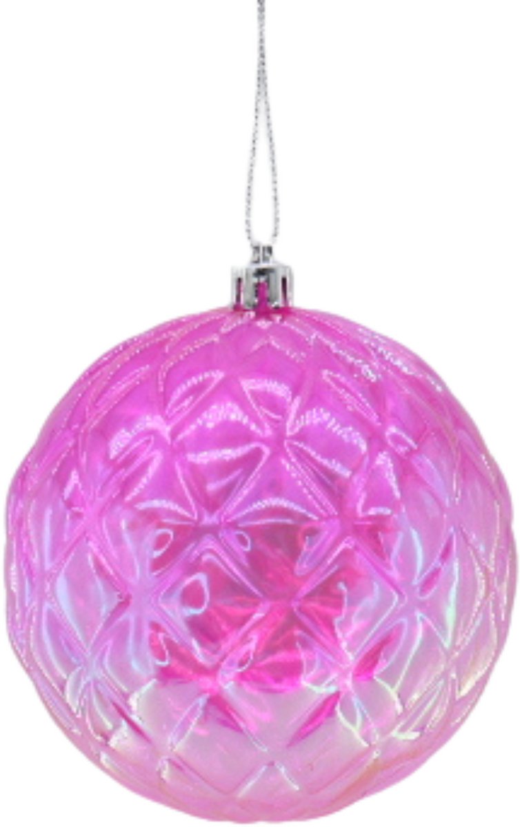 Housevitamin Kersthanger – Kerstbal Kunststof Roze 20×20 cm – Luxe Glanzende Ornament Bal met Ruit-Relief – Lichtgewicht Acryl – Kerstdecoratie