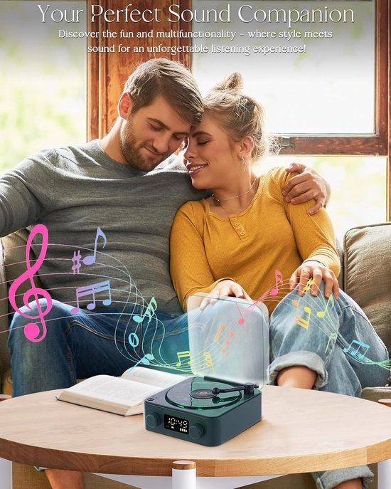 Platenspeler - Platenspeler bluetooth - Vinylspeler - platenspeler met speakers - Bluetooth-luidspreker - draagbare vintage vinylluidspreker met oceaangeluid en witte ruis - met instelbaar licht en timer voor slaapkamer, feest（Donkergroen） — afbeelding 5