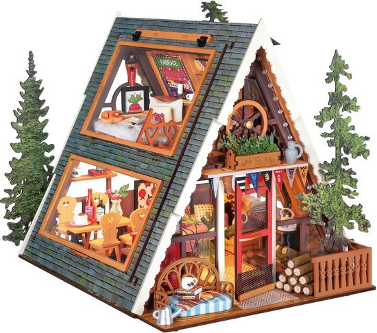 Robotime A-Frame Cabin - Rolife DIY Miniature House Series - DG181 - Miniatuurhuisje - Bouwpakket - Knutselen - Creatief
