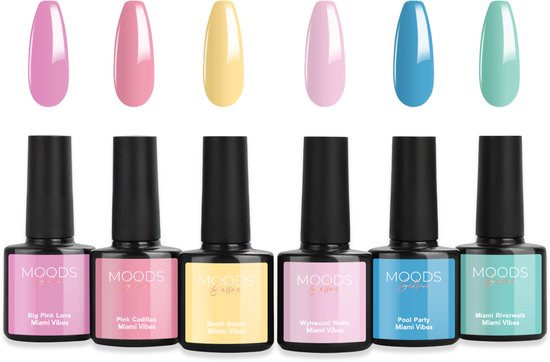 Moods Gellac 6-delige Set - Gel Nagellak - 8ML - Miami Vibes Edition - Gellac - Nagels - Gellak Starterspakket - Pastel Kleuren - HEMA- & TPO-vrij