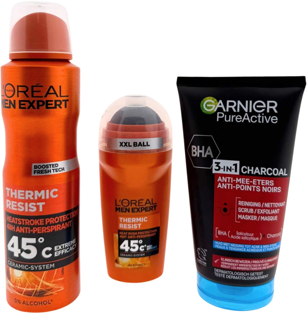 L’Oréal Men Expert & Garnier Heren Cadeauset – Deo Spray, Deo Roller & Reinigingsgel 3-in-1 – Verzorgingspakket voor Mannen