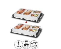 Swiss Pro+ Dubbele Warmhoudplaat - 300W - 4 x 2,5 Liter & 4 x 1 Liter - Incl deksel - RVS