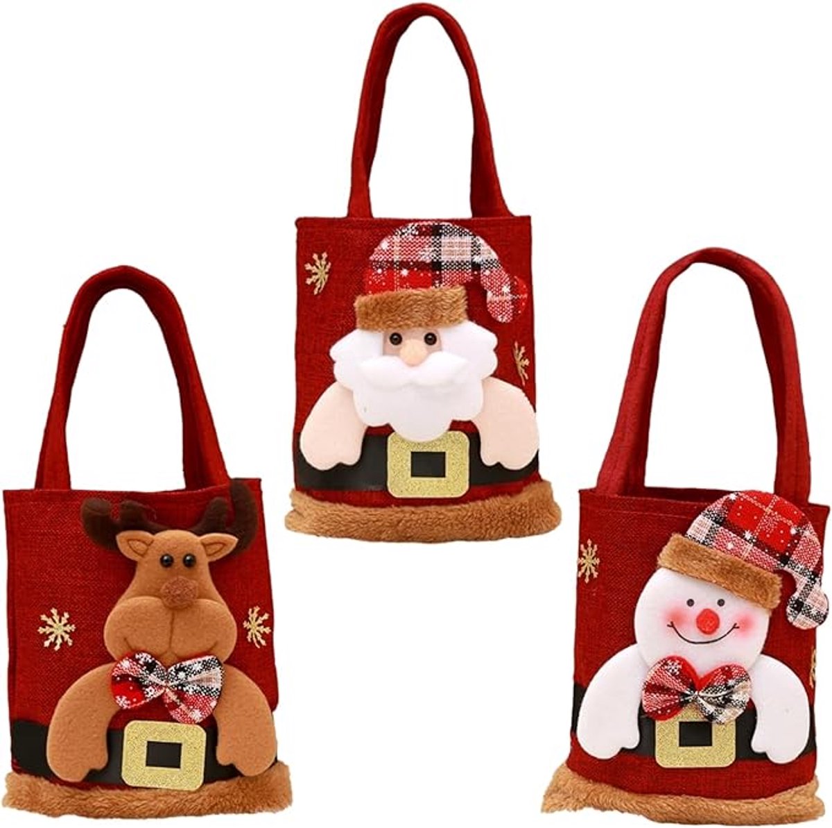 Kerstcadeauzakjes - 3-delige set - Fluwelen Materiaal - Snoepzakjes Voor Kinderen - Kerstappelzakjes - Herbruikbare Kerstcadeauzakjes - Feestzakjes - 35*20cm