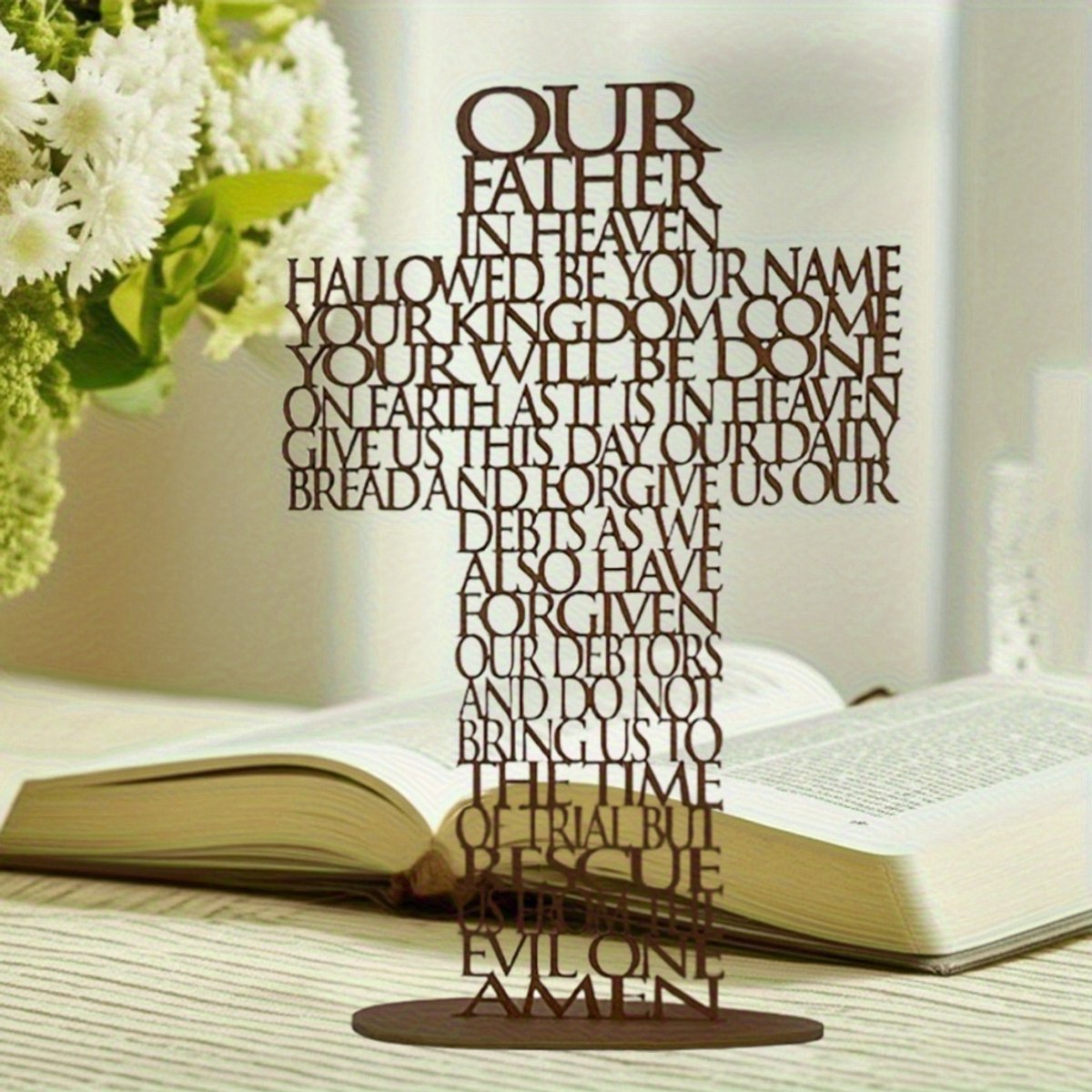 VANDAAG VERZONDEN - Houten Stand Kruis - Groot 30cm - Onze Vader Our Father - Gebed Bidden Prayer - Christelijk - Jezus - Bijbel - Bijbelstudie